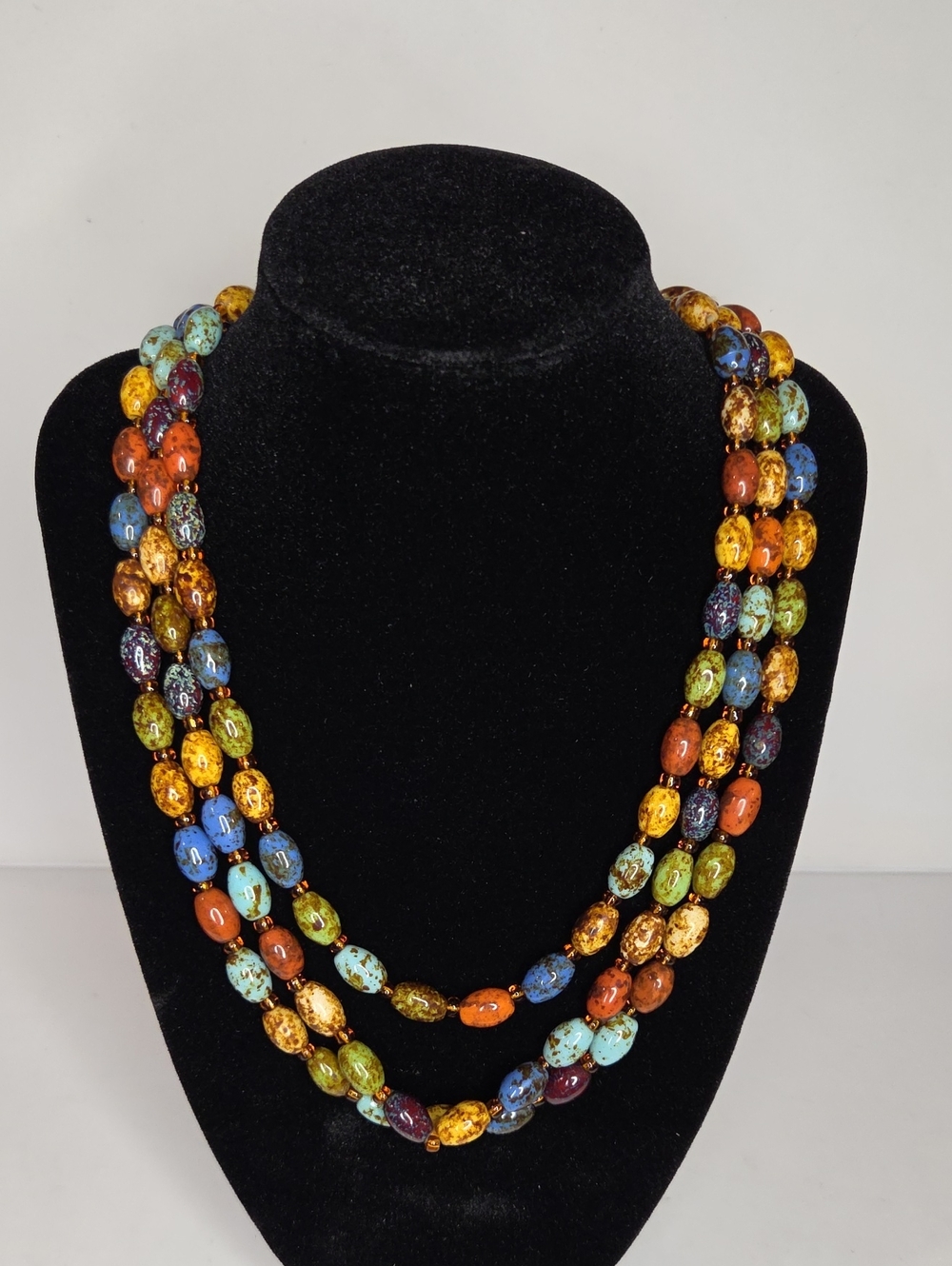 Multi-Color Glass Beaded Layered Necklace - Scottish Moss Agate Style